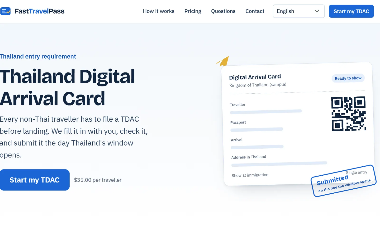 Service-Website für die Thailand-Einreisekarte